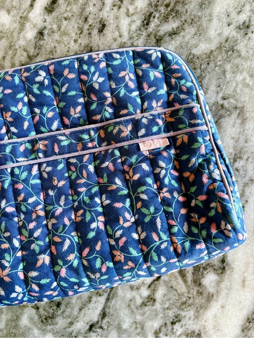 totes—Vintage Blue/Pink Floral Leaf Cosmetic Bag Case, Waterproof Vinyl Interior